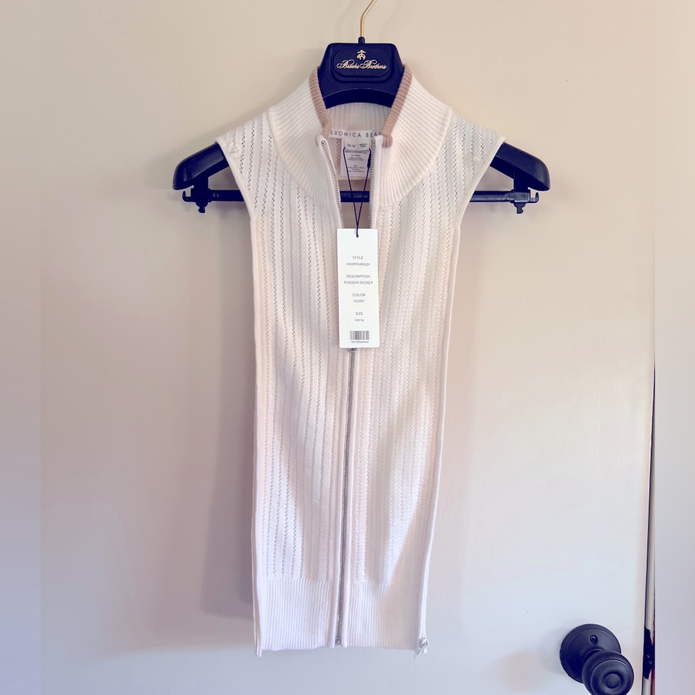 Veronica Beard Posseni wool Dickey, ivory with tan/beige accent NWT